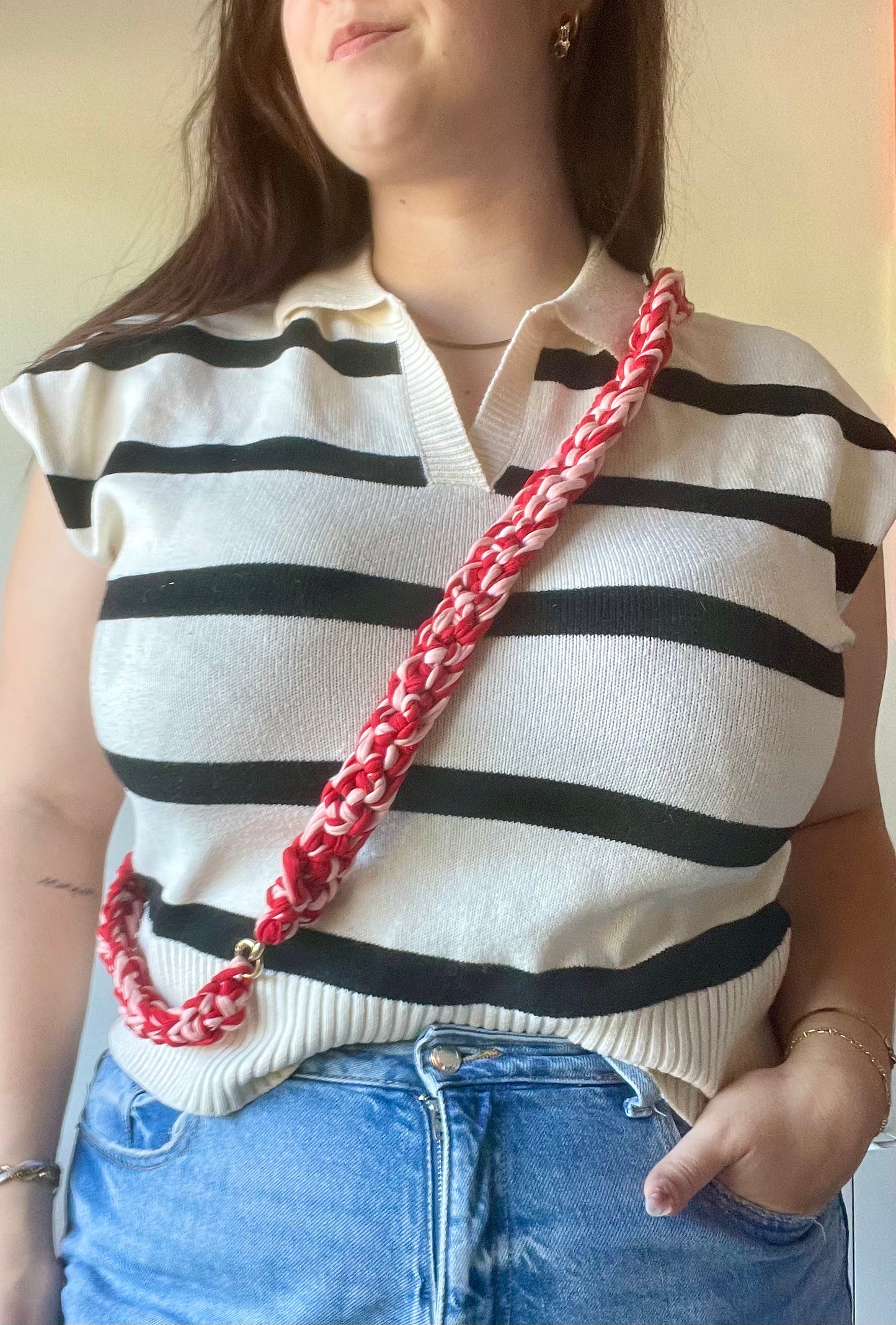 bandoulière téléphone rouge et rose - accessoire telepehone