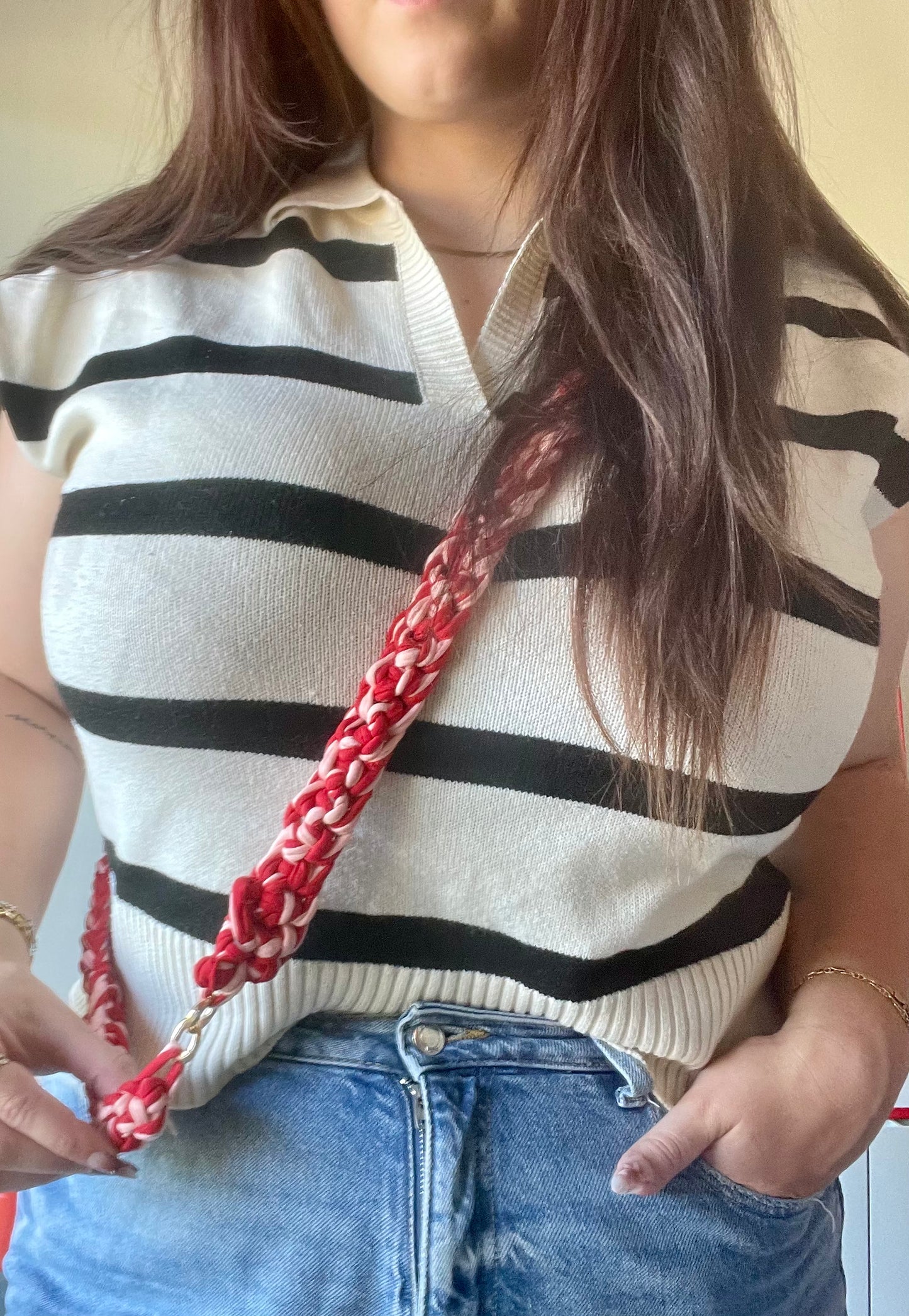 bandoulière téléphone rouge crochet - accessoire téléphone